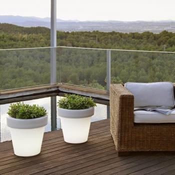 Macetero con Luz LED Moovere Magnolia Redondo de Polietileno Muy Resistente para Exterior e Interior, Carga Solar y Cable, Varios Tamaños y Acabados - 60 ø57x57 cm