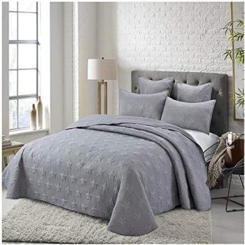 Colcha Bouti NOJA Gris de Poliéster con Relleno Ligero 160 gr/m² para Cama 135, Incluye 2 Fundas de Cojín