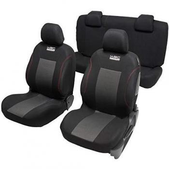 Funda de asiento universal WRC - 2 asientos delanteros + banqueta fraccionable trasera - Poliéster negro/rojo (Ref: 007590)