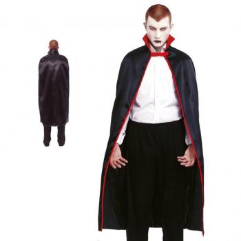 Capa túnica negra con borde rojo Festëën® para niño y adulto, disponible en tallas de 90 cm y 140 cm, ideal para Vampiro, Halloween y Carnaval