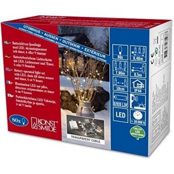 Cadena de luces LED Konstsmide 80 Diodos cálidos, batería, interior/exterior, con sensor de luz IP44 y temporizador 6h/9h