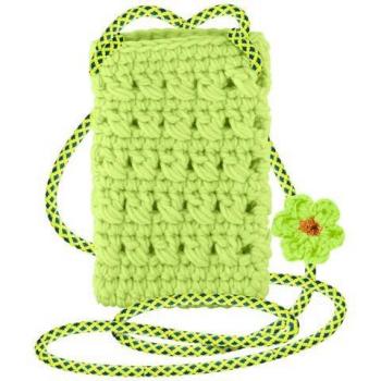 Bandolera Tejida a Mano para Smartphone con Patrón de Flor en Verde Limón