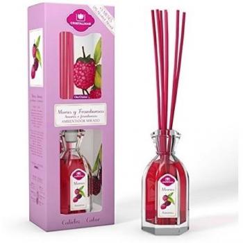 CRISTALINAS. Ambientador Mikado Clásico. Difusor con Varillas de ratán. Formula sin Alcohol. Máxima duración, hasta 12 semanas. Aroma Mora.