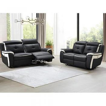 Sofá relax eléctrico de 3 y 2 plazas en piel ANGELIQUE - Negro/Blanco