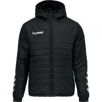 Hummel Chaqueta Promo Short Bench Negro - Chaqueta deportiva, color negro, diseño corto, fabricada en material ligero y transpirable, con cierre frontal de cremallera, bolsillos laterales con cremallera, logotipo Hummel en