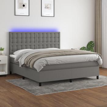 Colchón de cama suave con tela LED gris oscuro 160x200 cm, cama box spring con colchón y luces LED