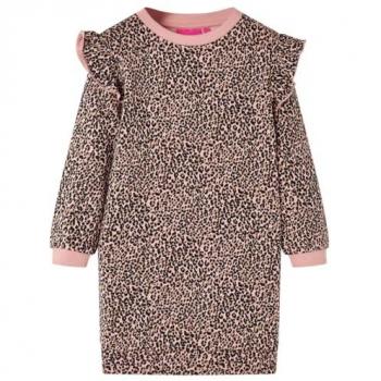 Vestido Sudadera Infantil Rosa Medio con Manga Larga y Volantes 140