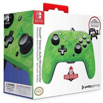 PDP Mando con cable de audio Faceoff Deluxe + PDP para Switch en Camo Verde