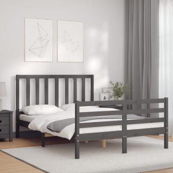 Estructura de cama de matrimonio con cabecero de madera maciza en color gris vidaXL