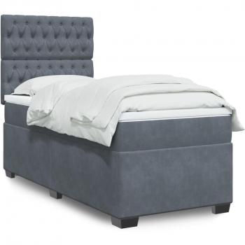 Cama box spring suave con colchón de terciopelo gris oscuro 80x200 cm