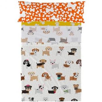 Juego de Sábanas Dogs 2 Piezas Multicolor 100% Algodón 150 TC 180x270 cm (Cama 105)