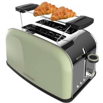 Cecotec Toastin' time 850 Green Tostadora Vertical con Doble Ranura Corta y Ancha, 850W de Potencia, Varillas Superiores en Acero Inoxidable