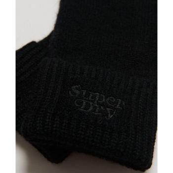Superdry Women's Rib Knit Gloves, Black/White, One Size