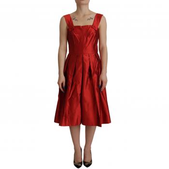Dolce & Gabbana Red A-line Pleated Satin Silk Dress - IT40|S, Size: XS