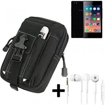 Bolsa del cinturón / funda para Siswoo A4+, negro + auriculares | compartimientos adicionales con el espacio para el banco de la energía, disco duro, etc. - K-S-Trade