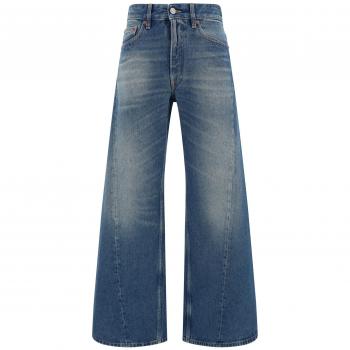 MM6 Maison Margiela Women's Wide Blue Denim Jeans, Size W28, Classic Five-Pocket Design