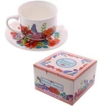 Cappuccino Mug and Saucer - Botanical Design