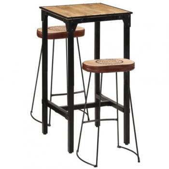 Set de mesa alta y taburetes 3 pzas madera maciza mango y metal