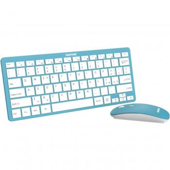 Kit Teclado y Ratón Inalámbrico Pantone Azul Claro con Diseño Sutil y Comandos Multimediales
