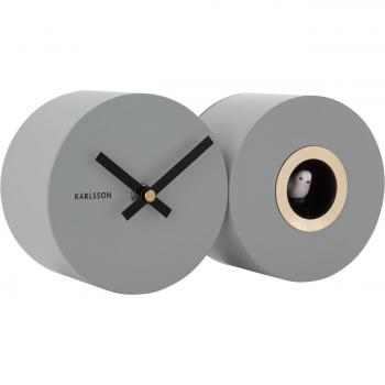 Reloj de pared Karlsson Duo Cuckoo con diseño moderno, mecanismo de péndulo, función de canto de pájaro en la hora completa, acabado en metal mate gris