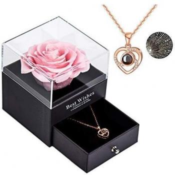 Rosa real preservada Eterna hecha a mano Rosa preservada con amor, rosa eterna hecha a mano para el día de San Valentín Aniversario de bodas Día de la Madre Regalos románticos para ella, Rosado