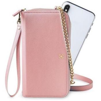 Celly Venere Pink Zippered Wallet Phone Case for up to 6.5 Smartphones