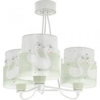 Lámpara de Techo Infantil Colgante 3 Luces Sweet Love Cisnes Verde
