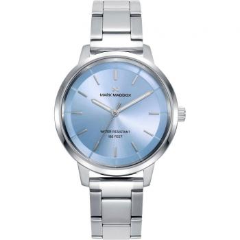 Mark Maddox Greenwich MM1019-97 - Reloj de mujer con caja y brazalete de acero inoxidable, diseño casual con esfera azul de 35 mm.