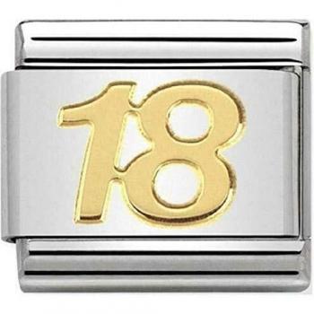 Charm Clásico Número 18 de Oro de 18k para Pulsera Nomination