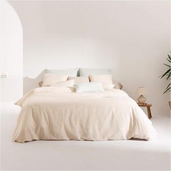 Funda nórdica jacquard cama 90 Jávea Pequeña en color beige, fabricada con una mezcla de lino, algodón y poliéster, dimensiones 180x220 cm