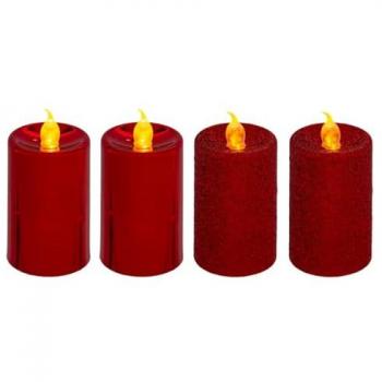 Set de 4 Velas LED Votivas Rojas con Brillo y Acabado Metalizado