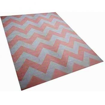 Alfombra Rectangular de Poliéster Rosa y Blanca con Patrón Chevron 160 x 230 cm