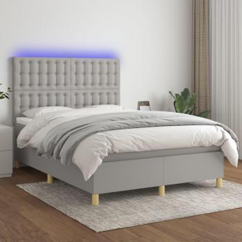 Colchón para cama de muelles y tela LED gris claro 140x190 cm con características de cama box spring, luces LED, color gris claro