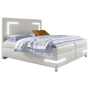 Cama Continental Baltimore 173 Doble con Somieres, Cuero Ecológico, 160x200cm, LED y Cajoneras
