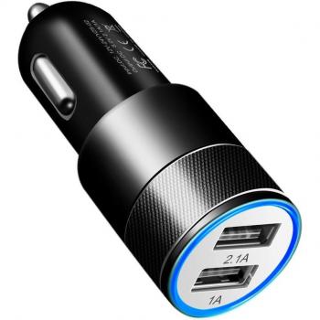 Cargador Rápido de Coche Dual USB 5V 2.1A de Aleación de Metal para iPhone, Xiaomi, Samsung, Huawei, HTC y LG