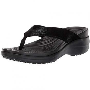 Crocs Capri MetallicTxt Wedge Flip W, Zuecos para Mujer, Negro Black 060b, 38/39 EU
