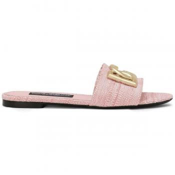 Dolce & Gabbana Women's Dg Logo Leather Slides in Pink | Size 35 | CQ0592AR3448H451