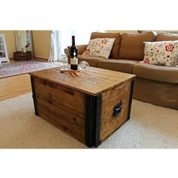 Mesa de centro auxiliar madera baúl Vintage shabby chic Landhaus madera maciza color nogal