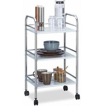Carrito de Cocina de Metal con 3 Pisos y Asas, Hierro Cromado, 75 x 40,5 x 31 cm, Blanco - Relaxdays