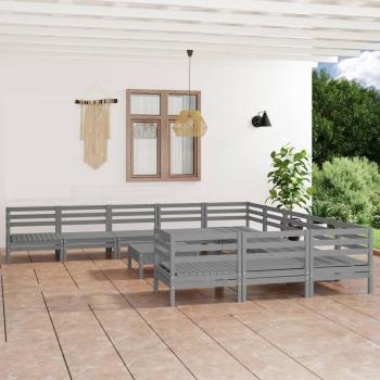 Conjunto de muebles de jardín 12 piezas en madera maciza de pino gris