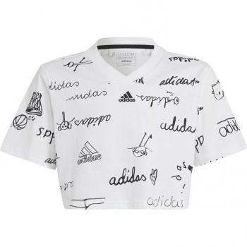 Camiseta cropped adidas brand love niña blanco/negro, manga corta, talla 152