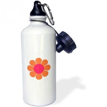 3dRose wb_12484_1 Retro 70s Flower Sports Water Bottle, 21 oz, White