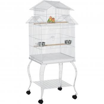 PawHut Jaula para Pájaros con Ruedas 50x49x137 cm Blanco