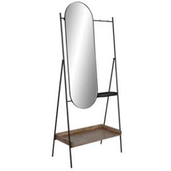 Recibidor Espejo de Metal y Abeto con 2 Bandejas Negro Natural 80 x 41 x 183 cm