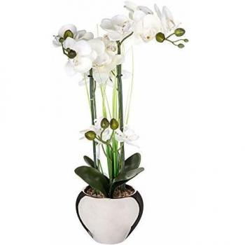 Orquídea Artificial en Jarrón de Cerámica Plateado - Altura 53 cm - Atmosphera