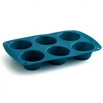 Molde de repostería de silicona azul de 6 muffins