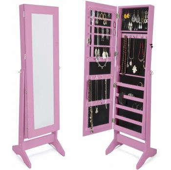 duehome Espejo Joyero, Guarda Joyas de Pie, Armario para Joyas, Joyero de Pie, Acabado en Color Rosa, Medidas: 160 cm