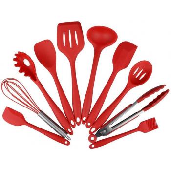 MFTEK 10 pieza utensilios cocina / silicona cocina / utensilios cocina profesional / cocina utensilios - Pinzas, bata, pincel, espátula, cuchara ranurada, cuchara de fideos, arroz Paddle, ranurado espátula, cuchara de sopa