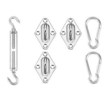 Kit de Accesorios para Toldo Vela Triangular - 3 Fijaciones Mural, 2 Mosquetones y 1 Tensor