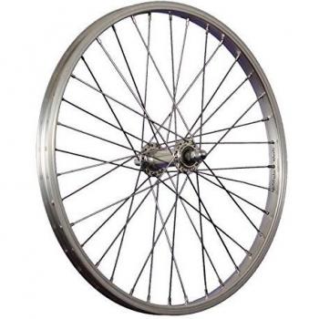 Rueda delantera de bicicleta 20 con aro de aluminio y eje sólido - plateada